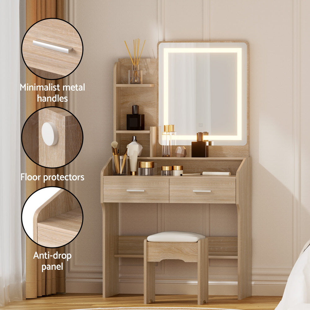 Artiss Dressing Table Set Stool Led Wood-Furniture > Bedroom > Dressing Vanity & Dressing Tables-PEROZ Accessories