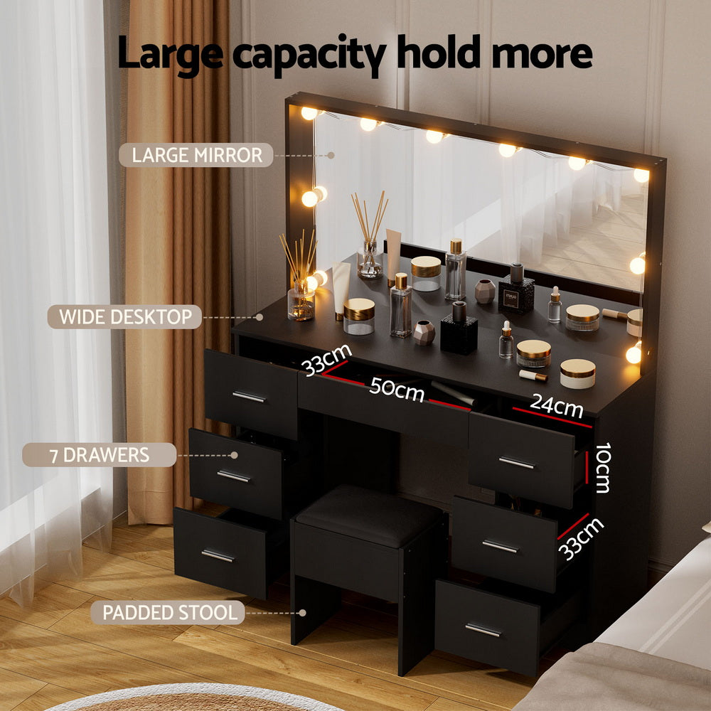 Artiss Dressing Table Vanity Desk Set Stool 10 Led Bulbs Black-Furniture > Bedroom > Dressing Vanity & Dressing Tables-PEROZ Accessories