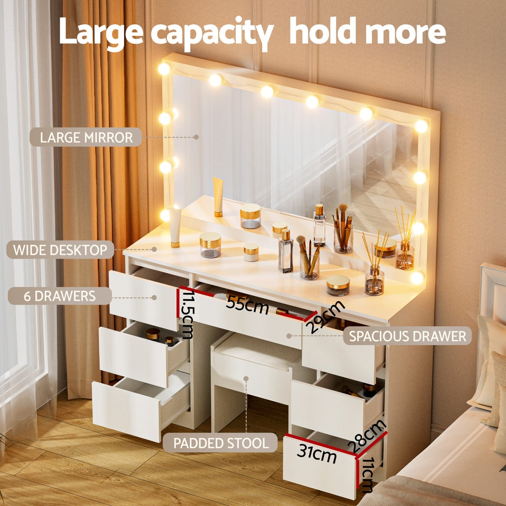 Artiss Dressing Table Vanity Desk Set Stool 12 Led Bulbs White-Furniture > Bedroom > Dressing Vanity & Dressing Tables-PEROZ Accessories