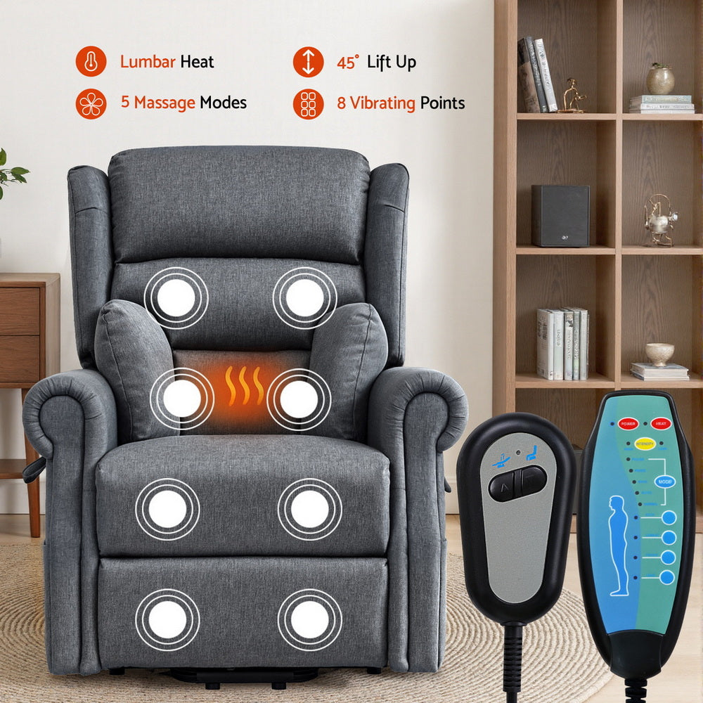 Artiss Electric Recliner Chair Power Lift Massage Heated Recliner Sofa-Furniture > Bar Stools & Chairs > Arm Chairs & Recliners-PEROZ Accessories