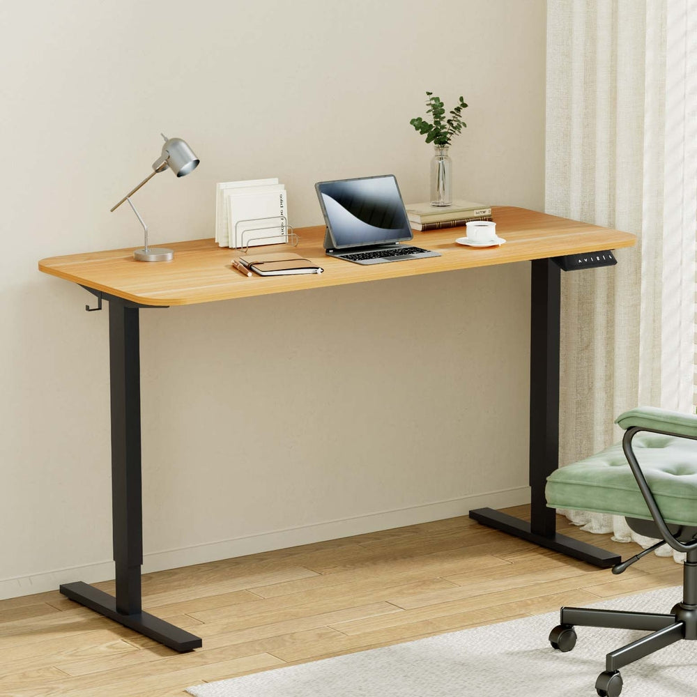 Artiss Electric Standing Desk 140cm Adjustable Height Motorised Home Office Desk Oak Black-Furniture > Office > Desks-PEROZ Accessories