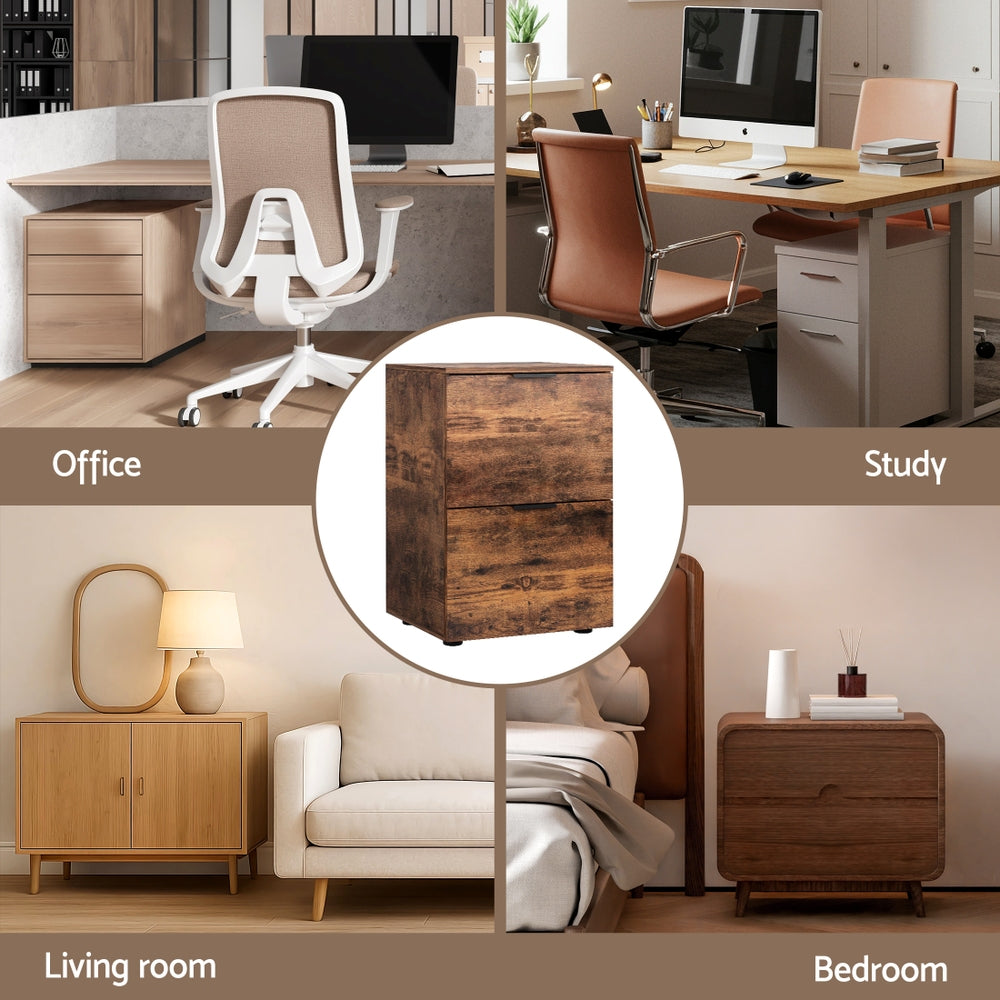 Artiss Filing Cabinet Files Storage Office Shelves File Organiser Rustic Brown 2 Drawer-Furniture > Office > Storage Cabinets-PEROZ Accessories
