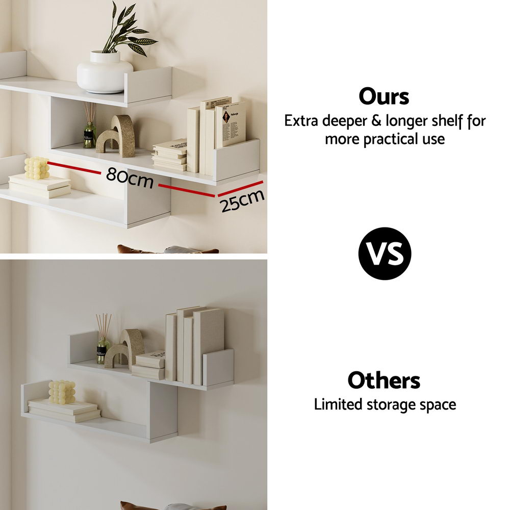 Artiss Floating Wall Shelf 3 Tier White-Furniture > Living Room > Bookcases & Shelves-PEROZ Accessories