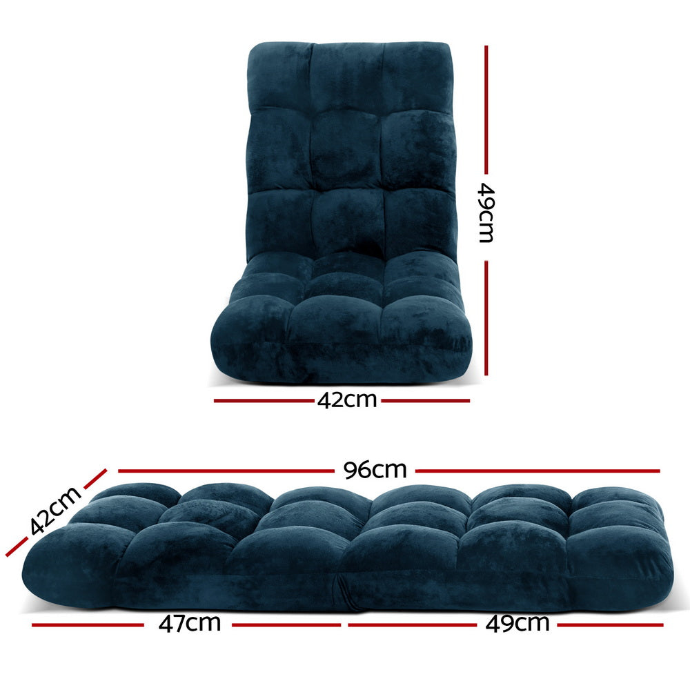 Artiss Floor Lounge Sofa Bed Flannel Fabric Navy-Furniture > Bar Stools & Chairs > Arm Chairs & Recliners-PEROZ Accessories