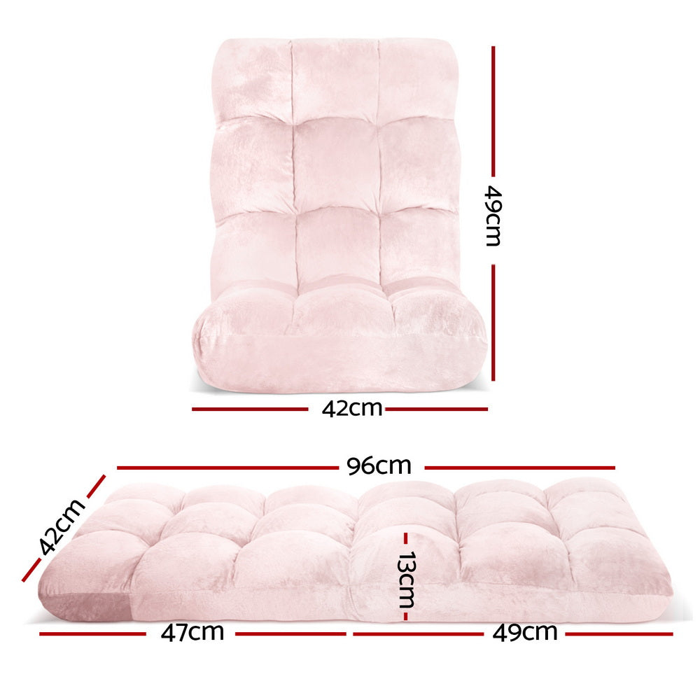 Artiss Floor Lounge Sofa Bed Flannel Fabric Pink-Furniture > Bar Stools & Chairs > Arm Chairs & Recliners-PEROZ Accessories