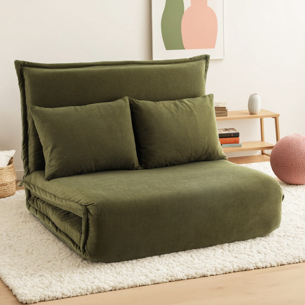 Artiss Floor Lounge Sofa Bed Foldable 2 Seater Green-Furniture > Bar Stools & Chairs > Arm Chairs & Recliners-PEROZ Accessories