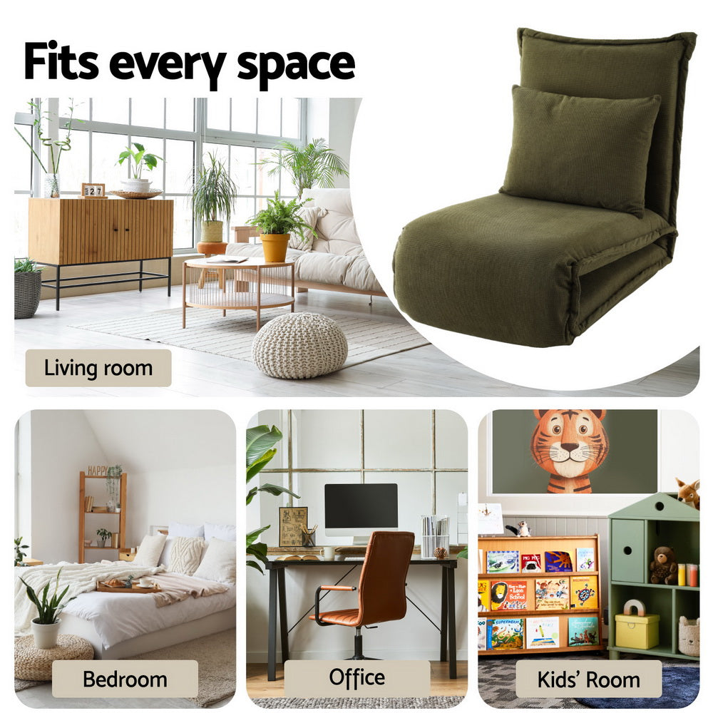 Artiss Floor Lounge Sofa Bed Foldable Green-Furniture > Bar Stools & Chairs > Arm Chairs & Recliners-PEROZ Accessories