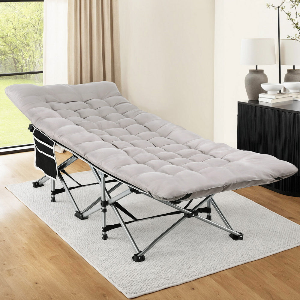 Artiss Folding Bed With Mattress Heavy Duty Grey 185CM-Furniture > Bedroom > Beds & Bed Frames-PEROZ Accessories