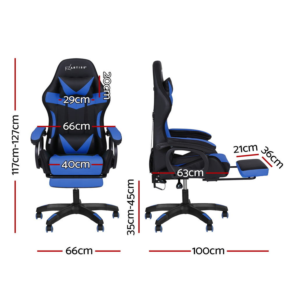 Artiss Gaming Office Chair 12 RGB LED Massage Computer Work Seat Footrest Blue-Furniture > Office > Office & Desk Chairs-PEROZ Accessories