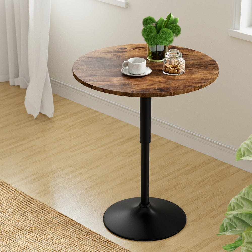 Artiss Height Adjustable Bar Table 360 Swivel Round Gaslift Design 60cm Rustic Brown Black-Furniture > Bar Stools & Chairs > Table & Bar Stools-PEROZ Accessories