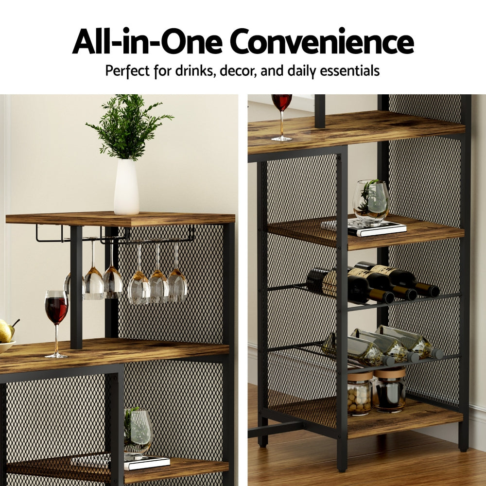 Artiss Industrial Bar Table with Wine Rack Cup Holder Multi-Level Storage 122cm Walnut-Furniture > Dining > Dining Tables-PEROZ Accessories