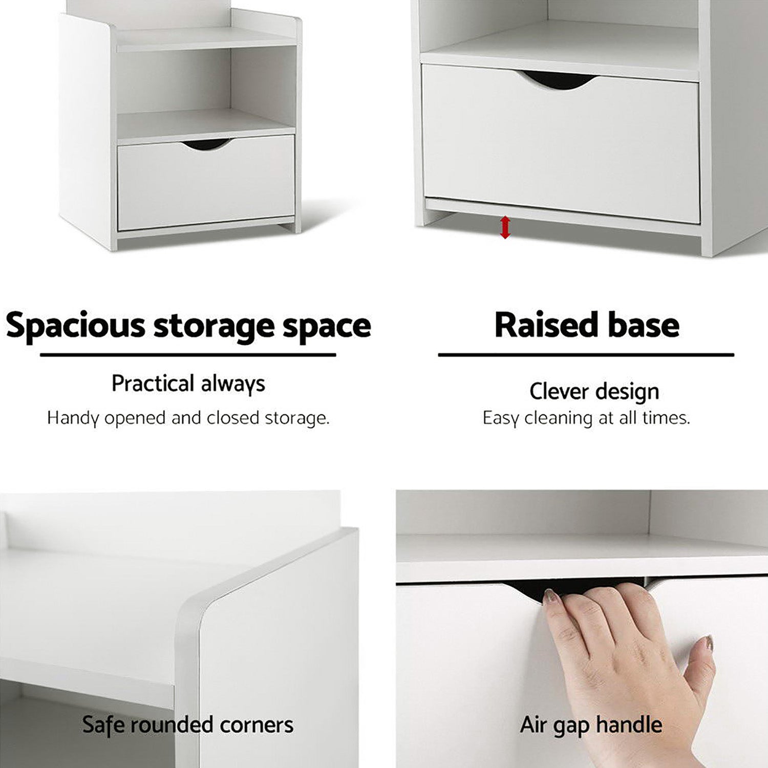 Artiss King Single Bed Frame and Bedside Table White-Furniture > Bedroom > Beds & Bed Frames-PEROZ Accessories