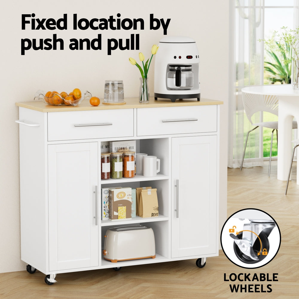 Artiss Kitchen Island Trolley Rolling Serving Cart Storage Drawer Cabinet 100cm White-Tools > Tools Storage > Work Benches-PEROZ Accessories