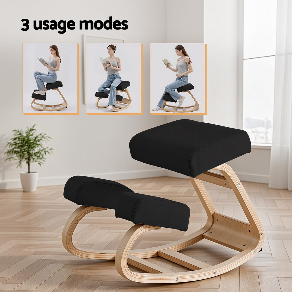 Artiss Kneeling Chair Ergonomic Posture Chair with Memory Foam Balance Stool for Home Office Gaming 120kg Weight Capacity Black-Furniture > Office > Office & Desk Chairs-PEROZ Accessories