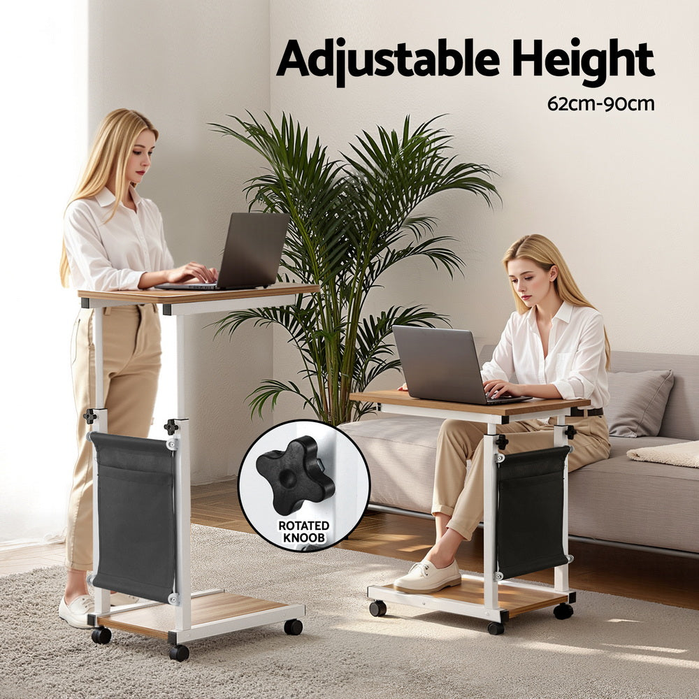 Artiss Laptop Desk Height Adjustable Mobile Workstation Computer Desks 48CM Oak-Furniture > Living Room > Side Tables-PEROZ Accessories