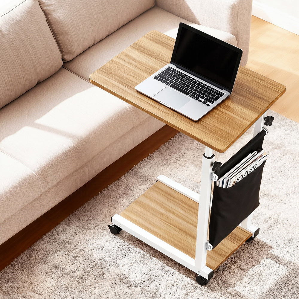 Artiss Laptop Desk Height Adjustable Mobile Workstation Computer Desks 48CM Oak-Furniture > Living Room > Side Tables-PEROZ Accessories