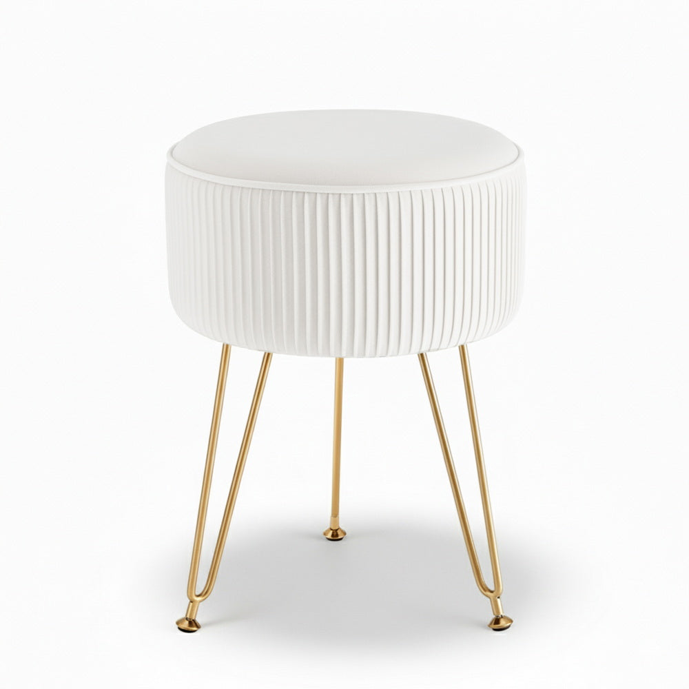 Artiss Ottoman Foot Stool Vanity Velvet Round White-Furniture > Living Room > Ottomans & Footstools-PEROZ Accessories