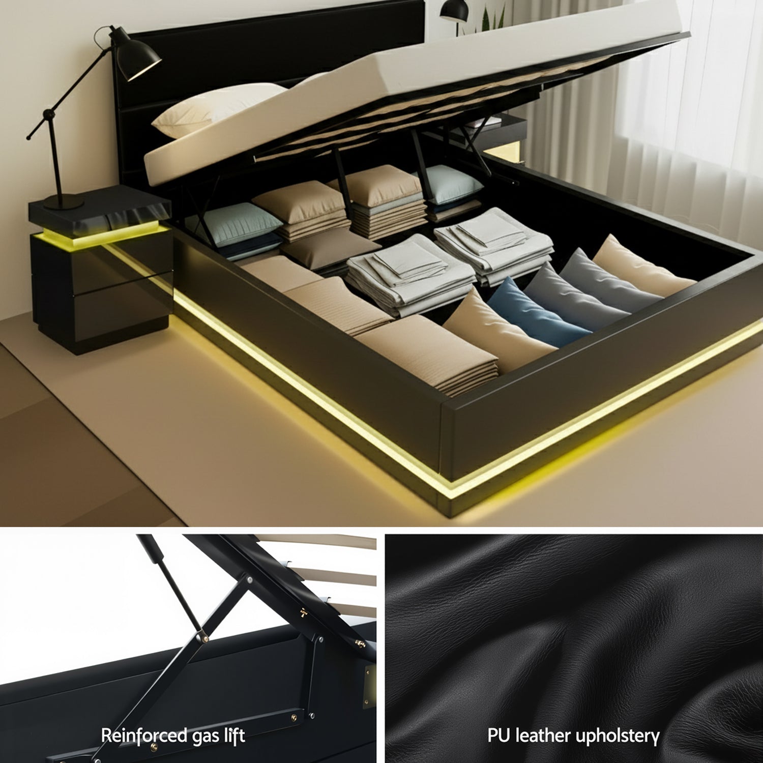 Artiss RGB LED Queen Bed Frame with 2 Beside Tables Set 16 Colour Mood Lighting-Furniture > Bedroom > Beds & Bed Frames-PEROZ Accessories