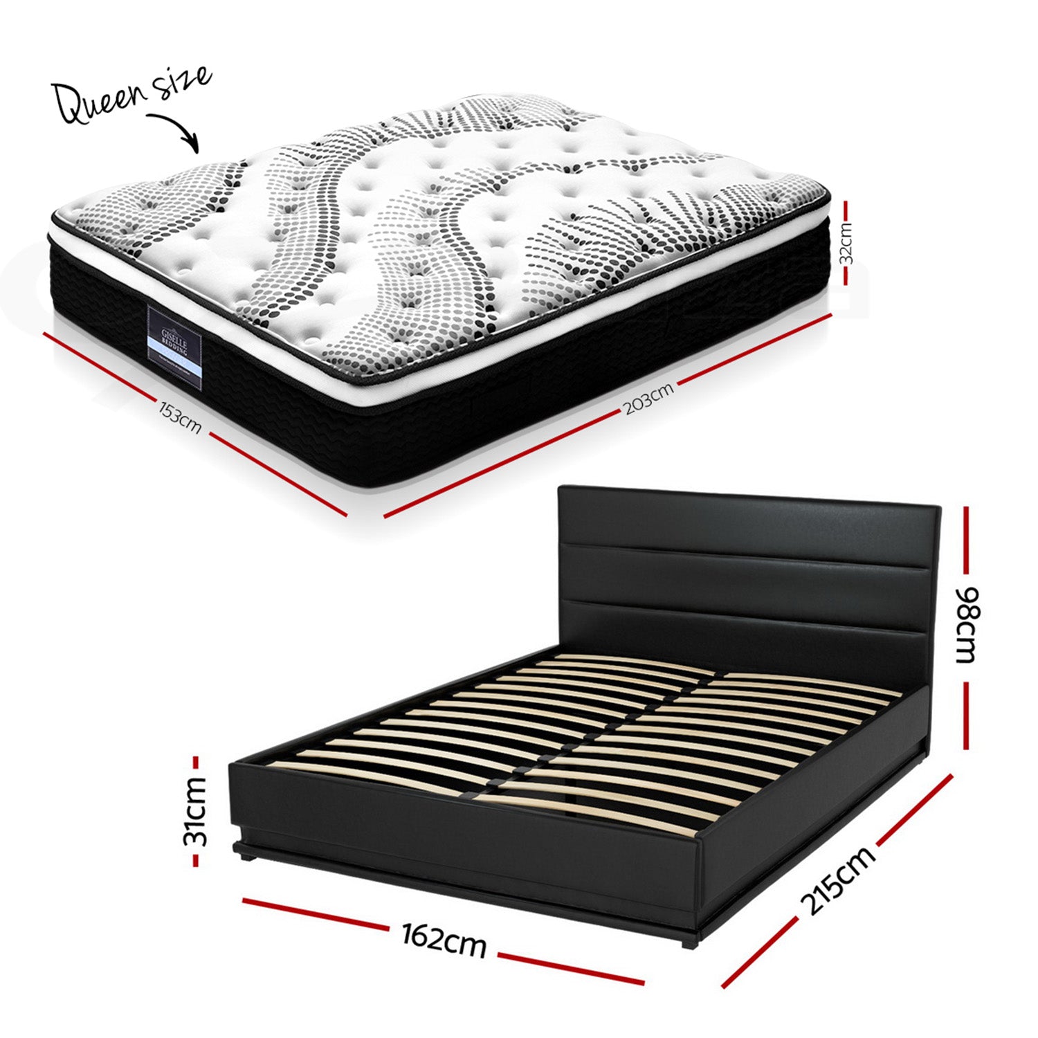 Artiss RGB LED Queen Bed Frame with 32cm Giselle Mattress Set-Furniture > Bedroom > Beds & Bed Frames-PEROZ Accessories
