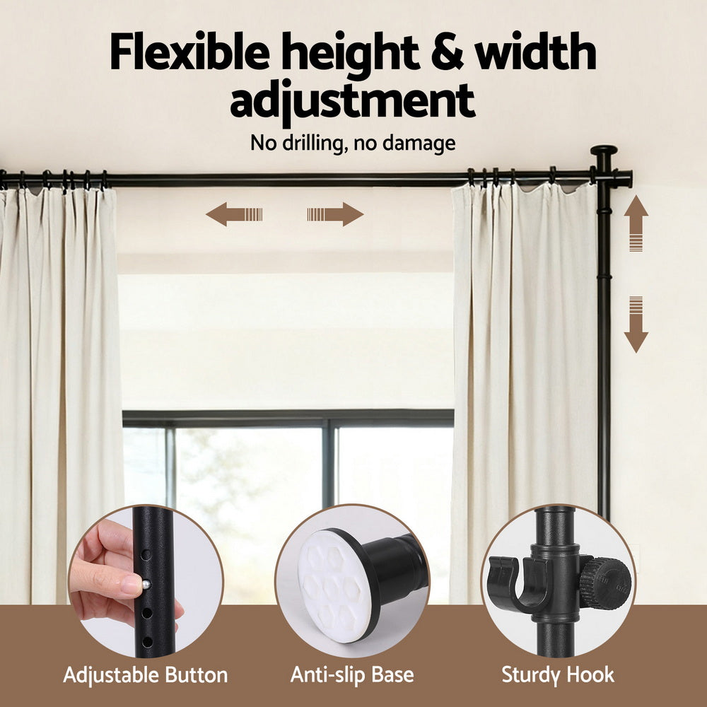 Artiss Room Divider Curtain Rod Extendable Black-Furniture > Bedroom > Room Dividers-PEROZ Accessories