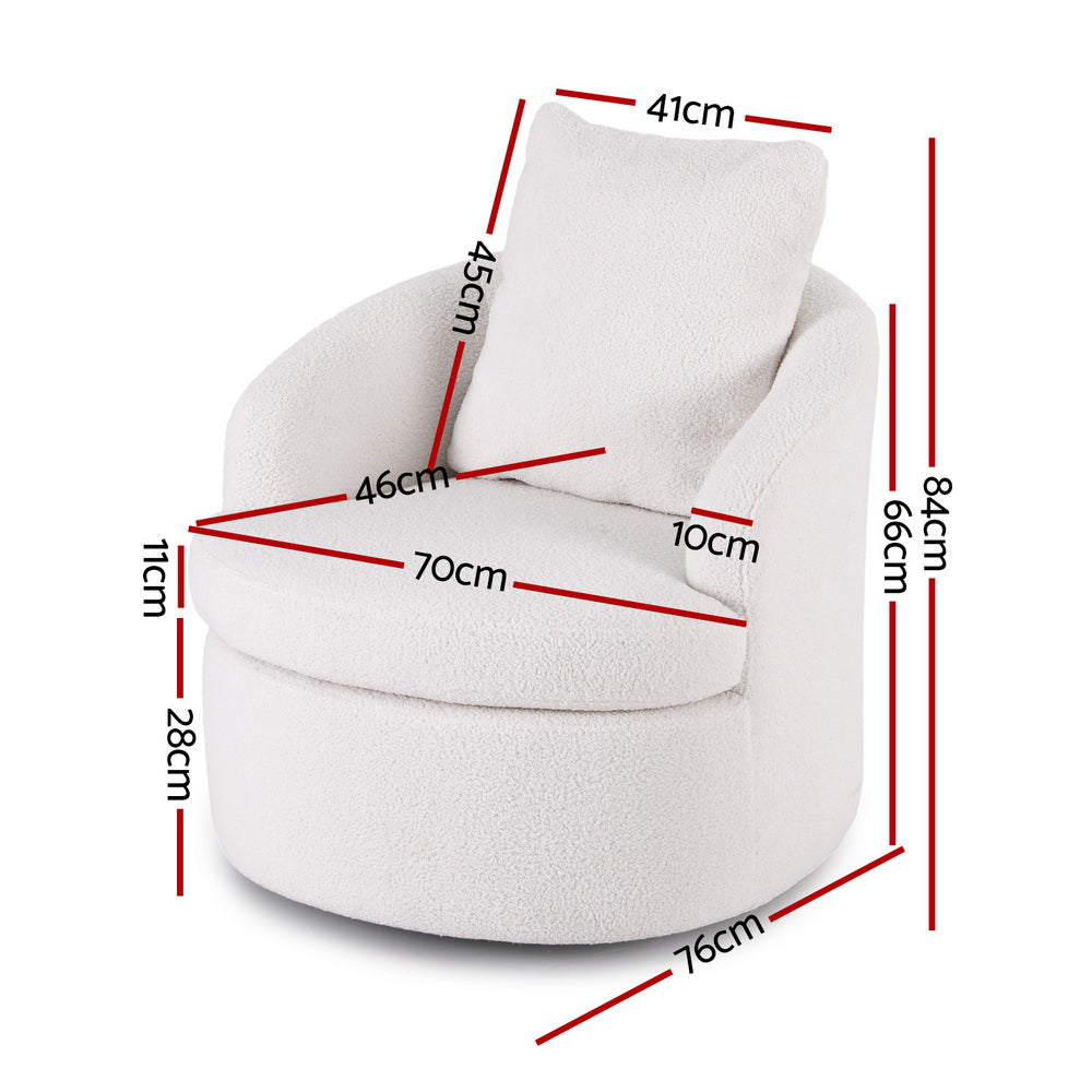 Artiss Round Swivel Armchair Extra Pillow White-Furniture > Bar Stools & Chairs > Arm Chairs & Recliners-PEROZ Accessories