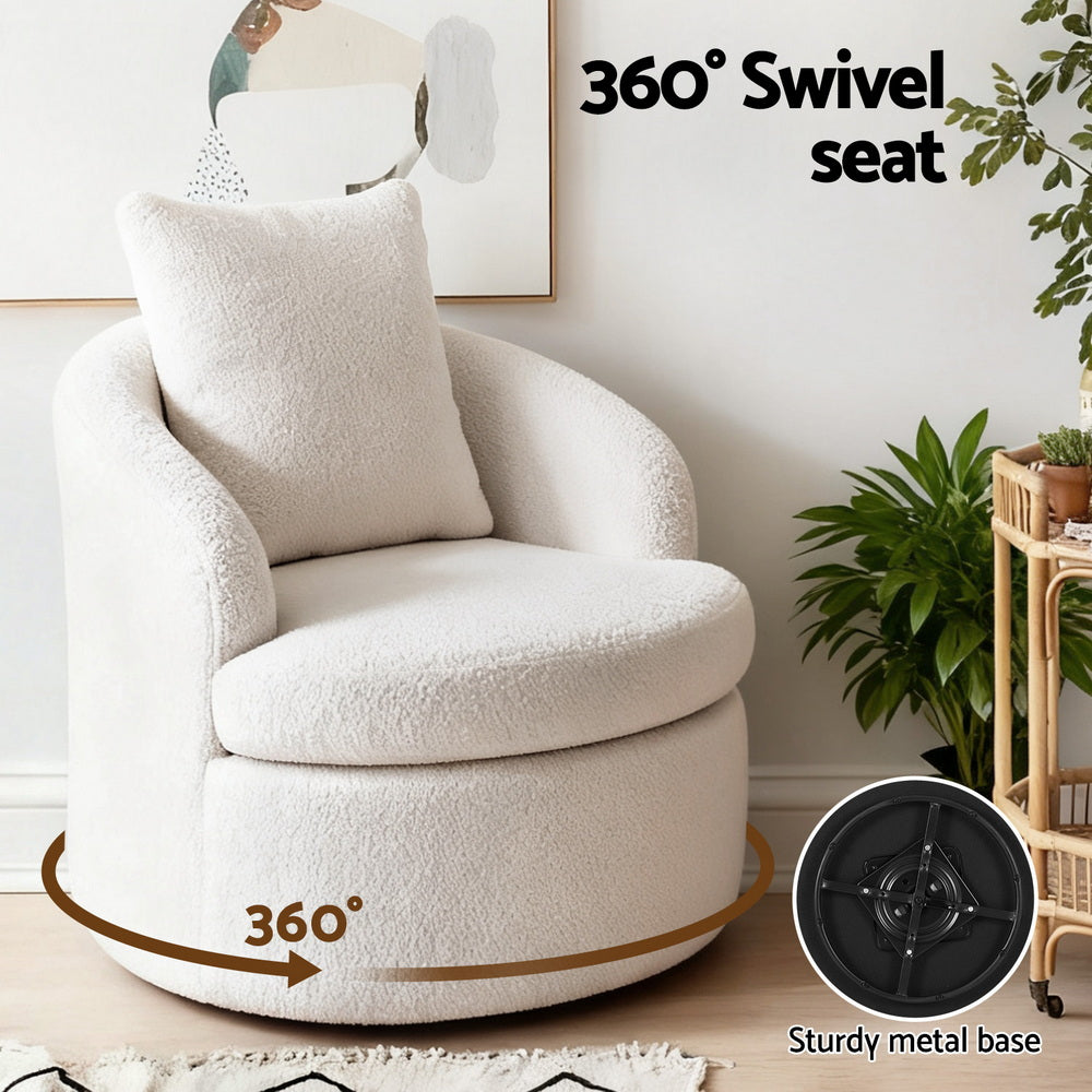 Artiss Round Swivel Armchair Extra Pillow White-Furniture > Bar Stools & Chairs > Arm Chairs & Recliners-PEROZ Accessories