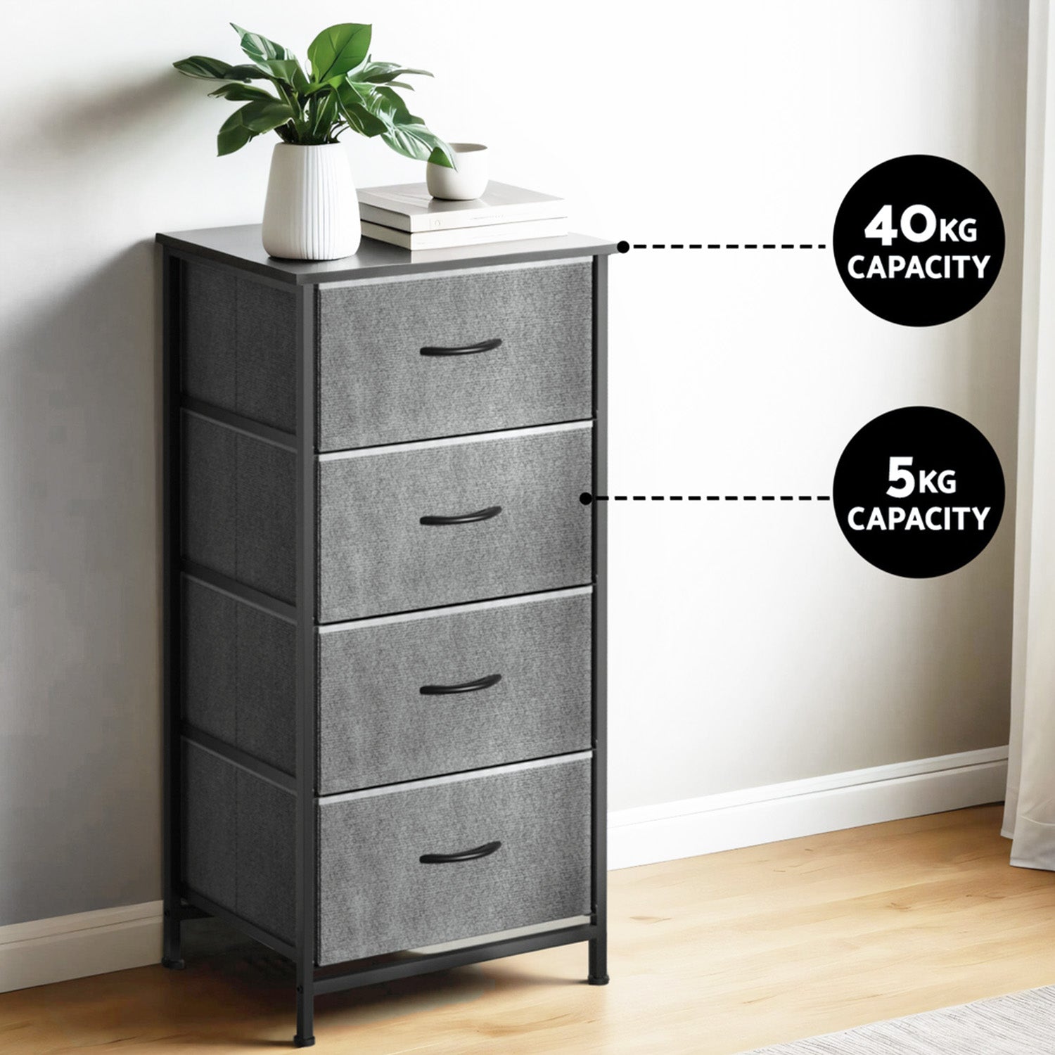 Artiss Set of 2 Chest of 4 Drawers Storage Dresser Tallboy Grey-Furniture > Bedroom > Dressers-PEROZ Accessories