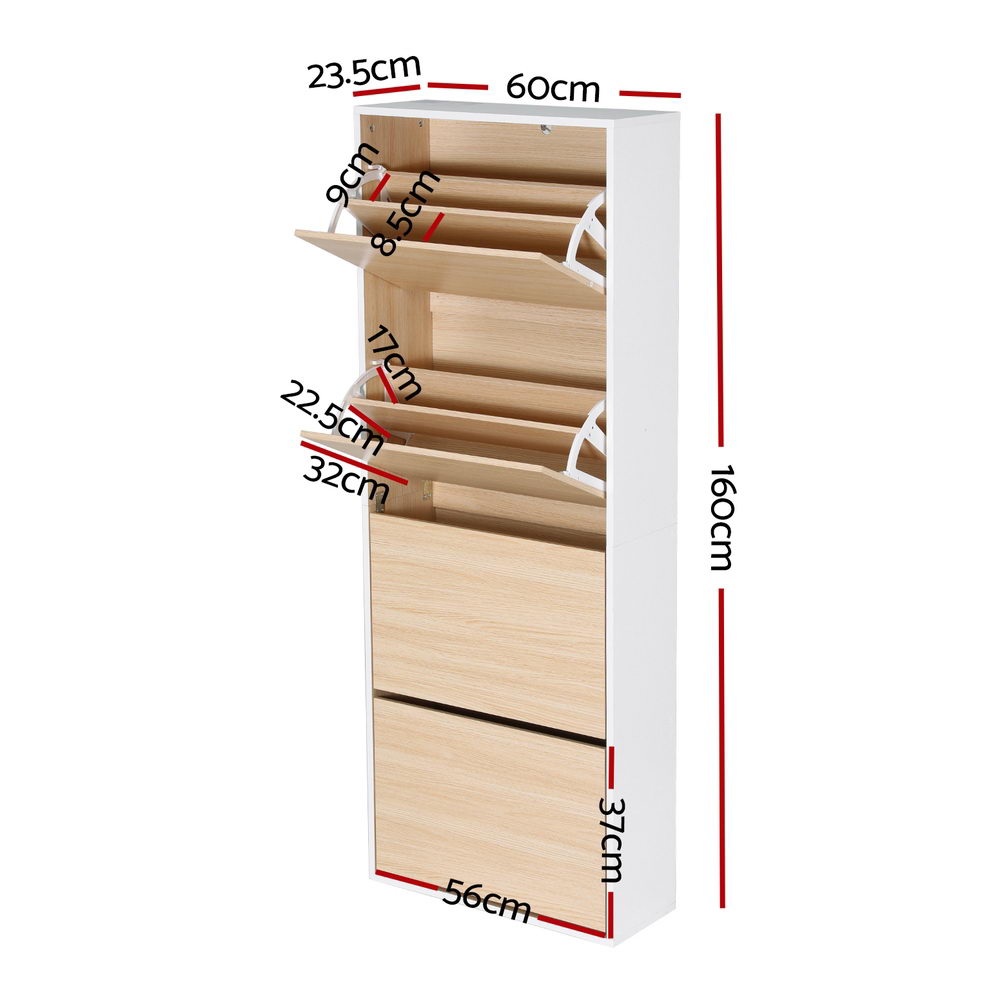 Artiss Shoe Rack Cabinet 24 Pairs Adjustable Shelf Pine-Furniture > Living Room > Shoe Storage-PEROZ Accessories