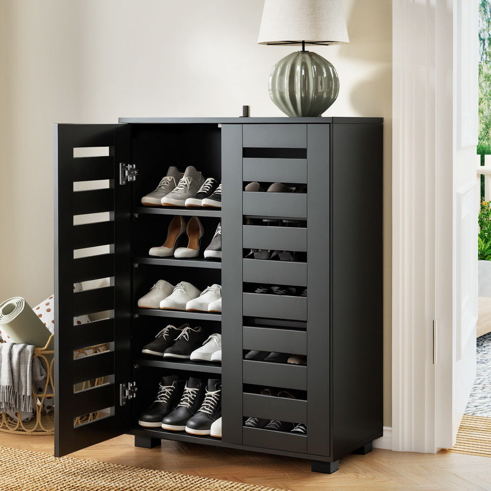 Artiss Shoe Rack Storage Cabinet 20 Pairs 5-tier Black Alster-Furniture > Living Room > Shoe Storage-PEROZ Accessories