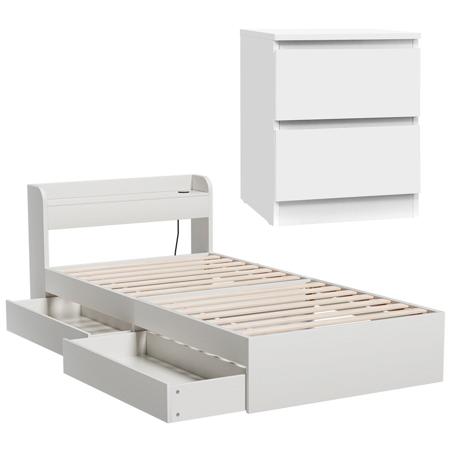Artiss Single Bed Frame and Bedside Table-Furniture > Bedroom > Beds & Bed Frames-PEROZ Accessories