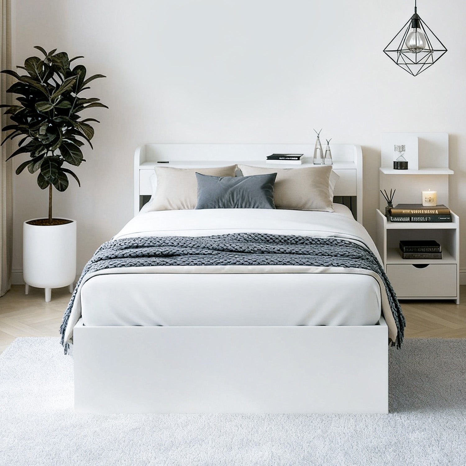 Artiss Single Bed Frame with Charging Ports and Bedside Table-Furniture > Bedroom > Beds & Bed Frames-PEROZ Accessories