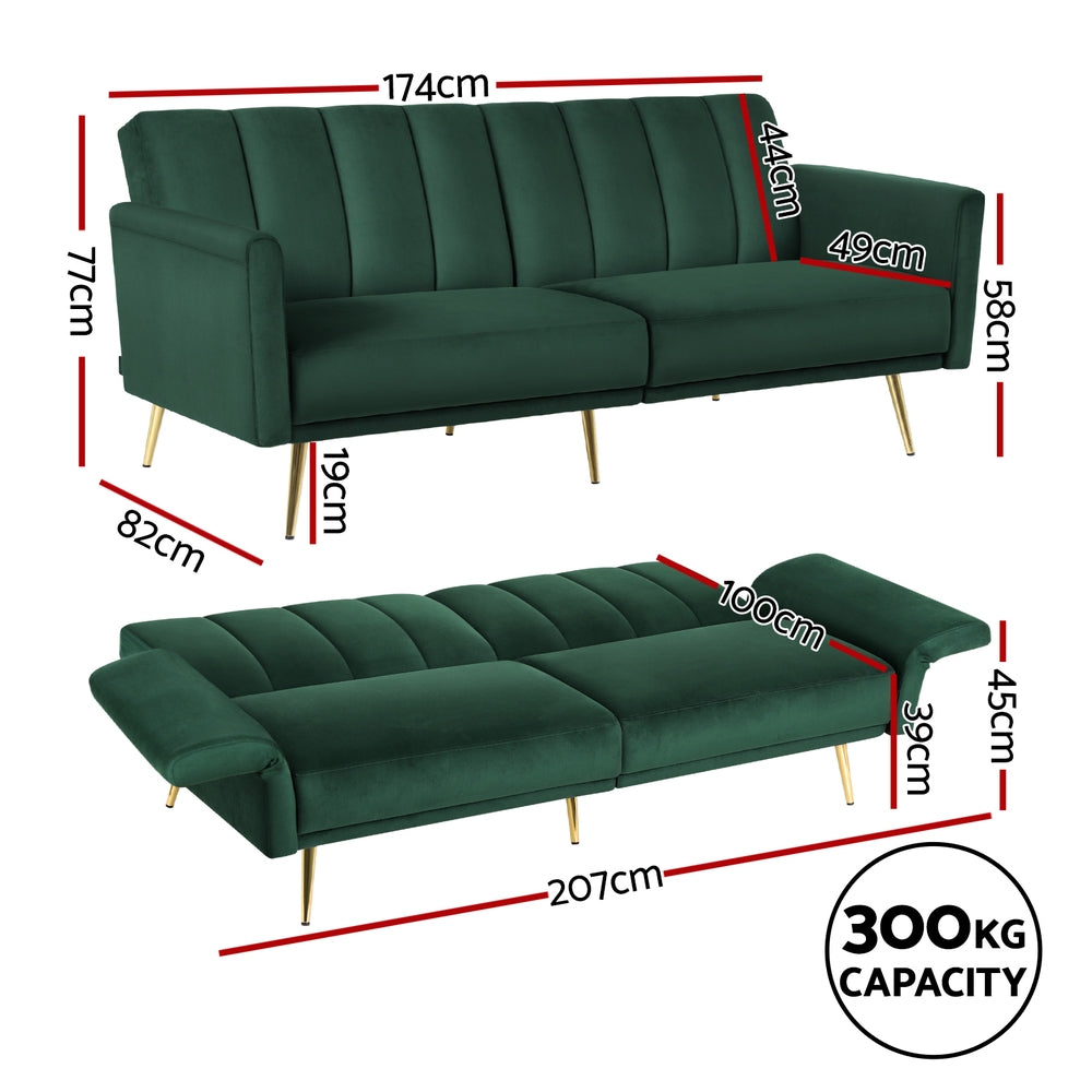 Artiss Sofa Bed 3 Seater Couch Convertible Lounge Adjustable Arm Recliner Velvet-Furniture > Sofas > Sofas & Sofa Beds-PEROZ Accessories