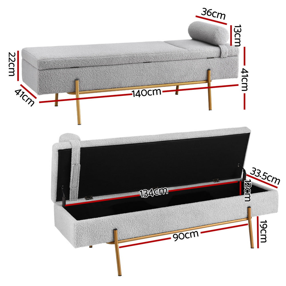 Artiss Storage Ottoman Bed 140cm Pillow Foot Stool-Furniture > Living Room > Ottomans & Footstools-PEROZ Accessories