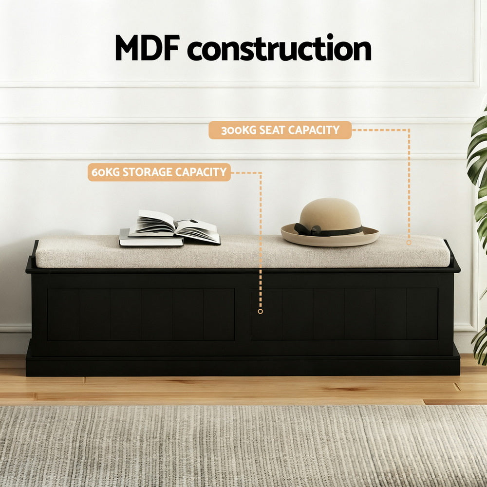 Artiss Storage Ottoman Blanket Box 140cm Fluted Black-Furniture > Living Room > Ottomans & Footstools-PEROZ Accessories