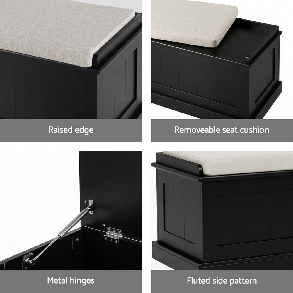 Artiss Storage Ottoman Blanket Box 140cm Fluted Black-Furniture > Living Room > Ottomans & Footstools-PEROZ Accessories