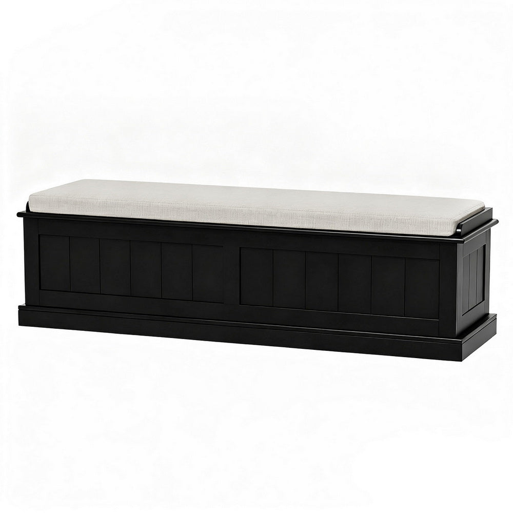 Artiss Storage Ottoman Blanket Box 140cm Fluted Black-Furniture > Living Room > Ottomans & Footstools-PEROZ Accessories
