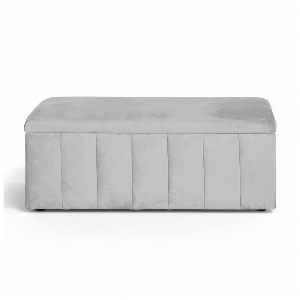 Artiss Storage Ottoman Blanket Box Velvet Grey 103cm-Furniture > Living Room > Ottomans & Footstools-PEROZ Accessories