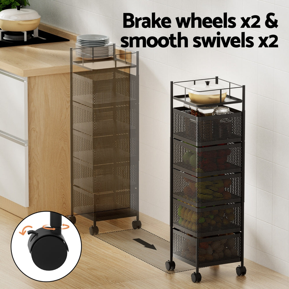 Artiss Storage Trolley Kitchen Cart 5 Tiers Storage Rack Black-Furniture > Dining > Kitchen & Dining Trolleys-PEROZ Accessories