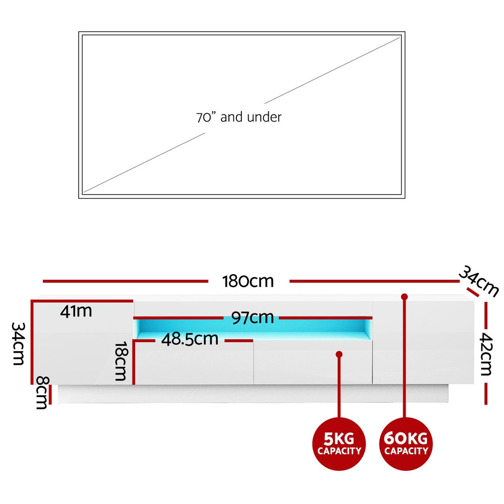 Artiss TV Unit Entertainment Unit Storage Drawer RGB LED 180cm White-Furniture > Living Room > TV Units-PEROZ Accessories