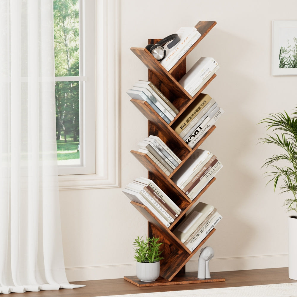 Artiss Tree Bookshelf 9 Tiers Walnut-Furniture > Living Room > Bookcases & Shelves-PEROZ Accessories