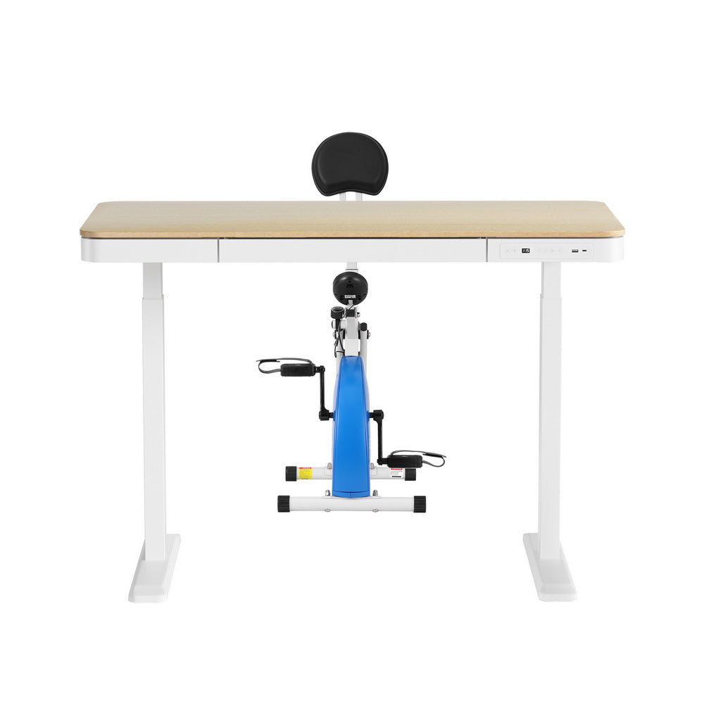 Artiss Under Desk Folding X-Bike with 120cm Automatic Standing Desk Magnetic Resistance Oak-Furniture > Office > Desks-PEROZ Accessories