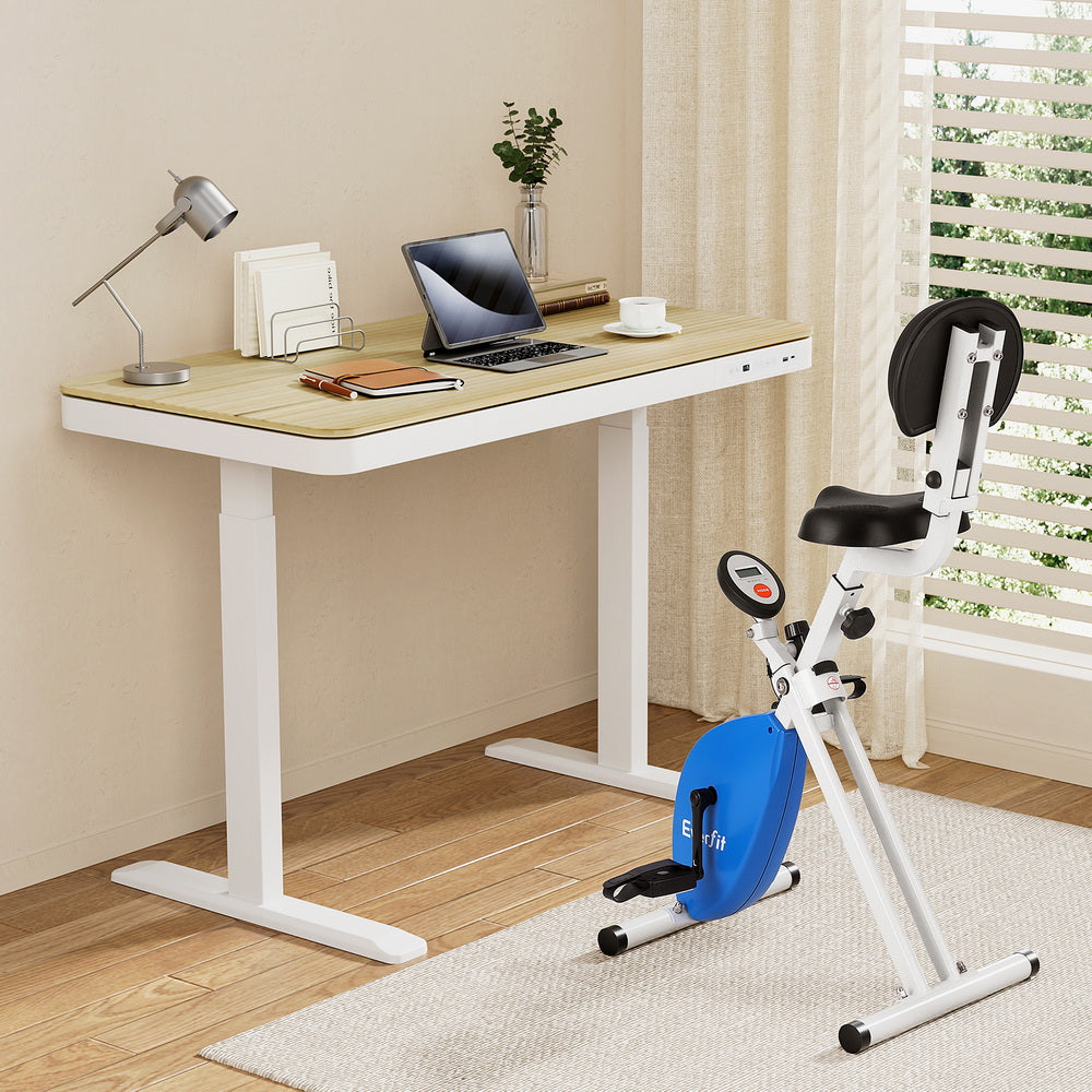 Artiss Under Desk Folding X-Bike with 120cm Automatic Standing Desk Magnetic Resistance Oak-Furniture > Office > Desks-PEROZ Accessories