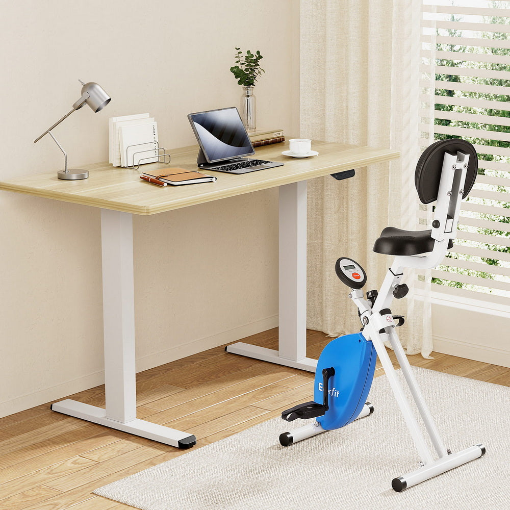 Artiss Under Desk Folding X-Bike with 140cm Automatic Standing Desk Magnetic Resistance Oak-Furniture > Office > Desks-PEROZ Accessories