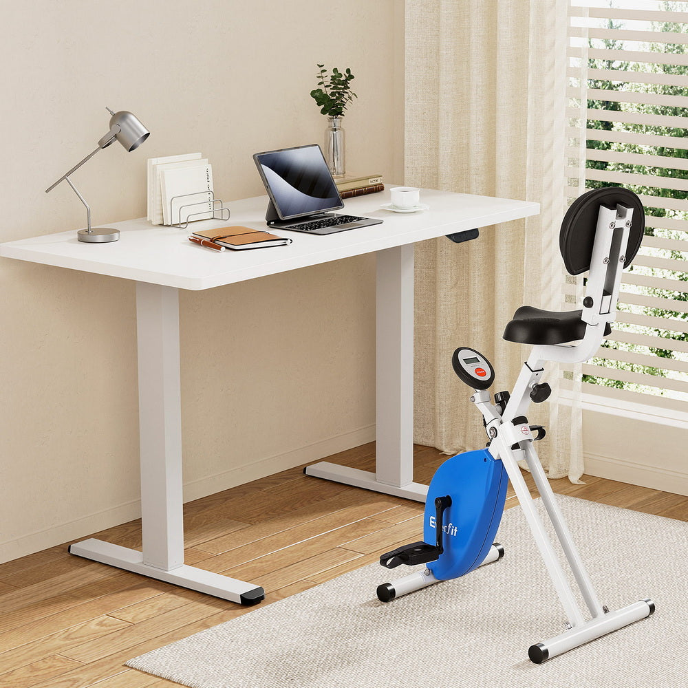 Artiss Under Desk Folding X-Bike with 140cm Automatic Standing Desk Magnetic Resistance White-Furniture > Office > Desks-PEROZ Accessories
