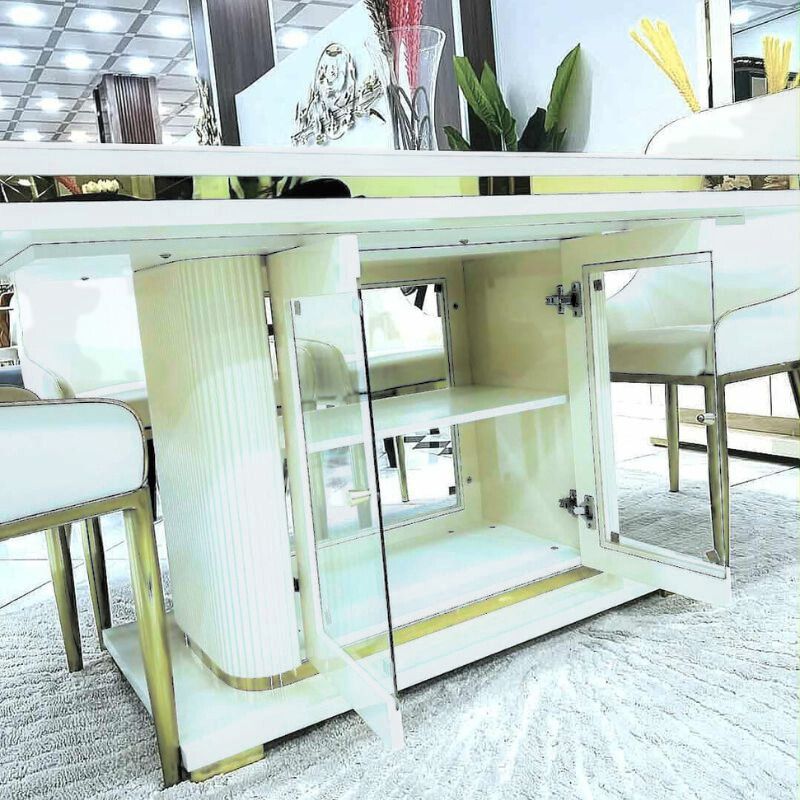 Asta Luxury Tempered Glass Top High Gloss Dining Table with Storage Cabinet-Furniture > Dining > Dining Tables-PEROZ Accessories