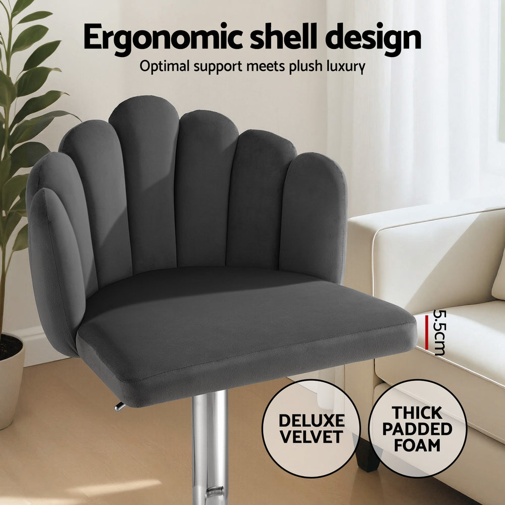 Artiss Bar Stool X2 Kitchen Dining Counter Gaslift Chair Adjustable Velvet Grey-Furniture > Bar Stools & Chairs > Table & Bar Stools-PEROZ Accessories