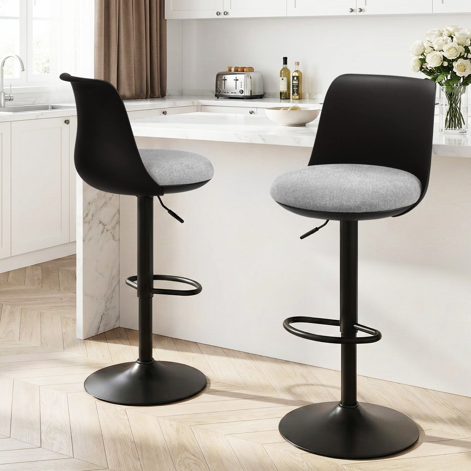 Artiss 2x Bar Stools Kitchen Swivel Gas Lift Counter Dining Chair Curved Black-Furniture > Bar Stools & Chairs > Table & Bar Stools-PEROZ Accessories