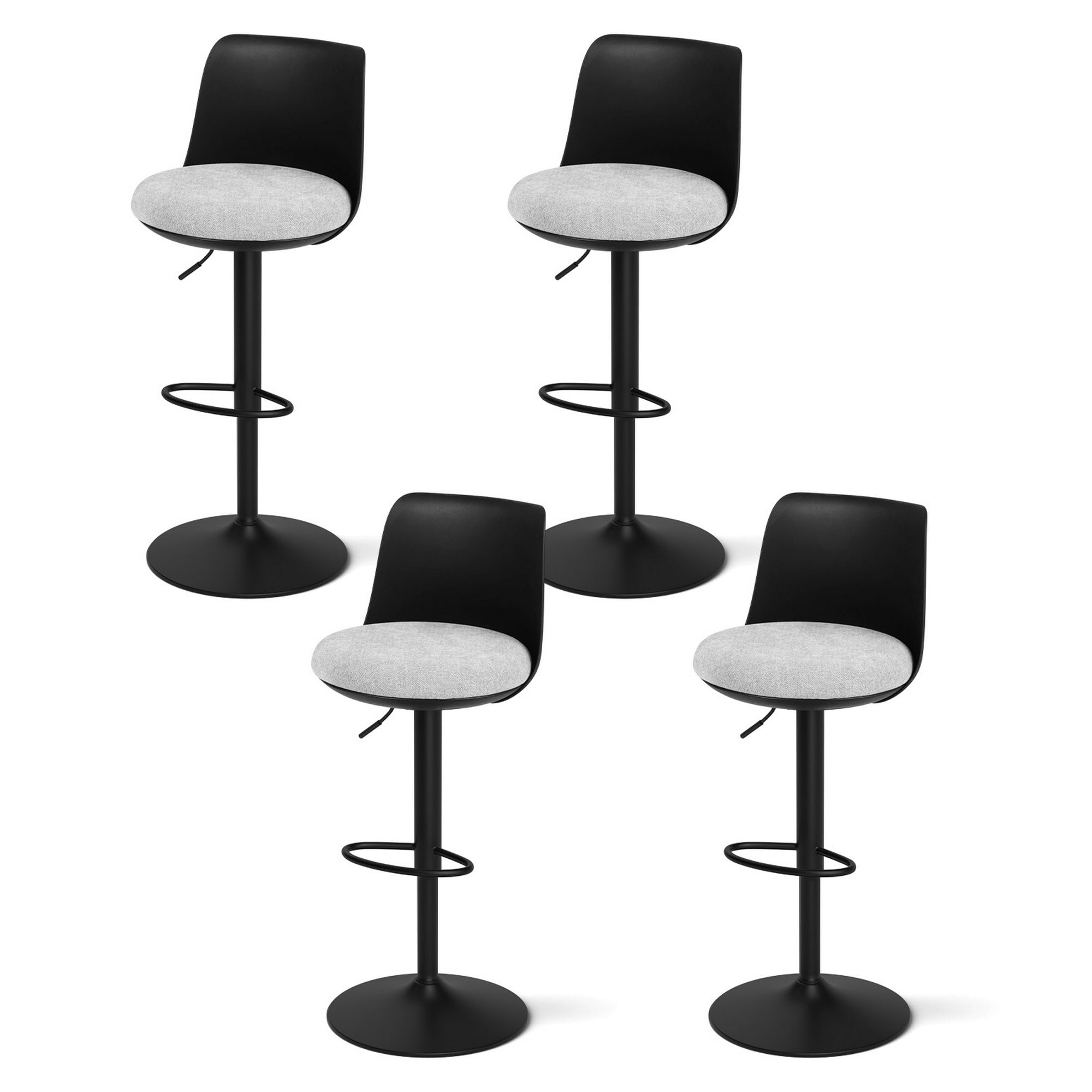 Artiss 4x Bar Stools Kitchen Swivel Gas Lift Counter Dining Chair Curved Black-Furniture > Bar Stools & Chairs > Table & Bar Stools-PEROZ Accessories