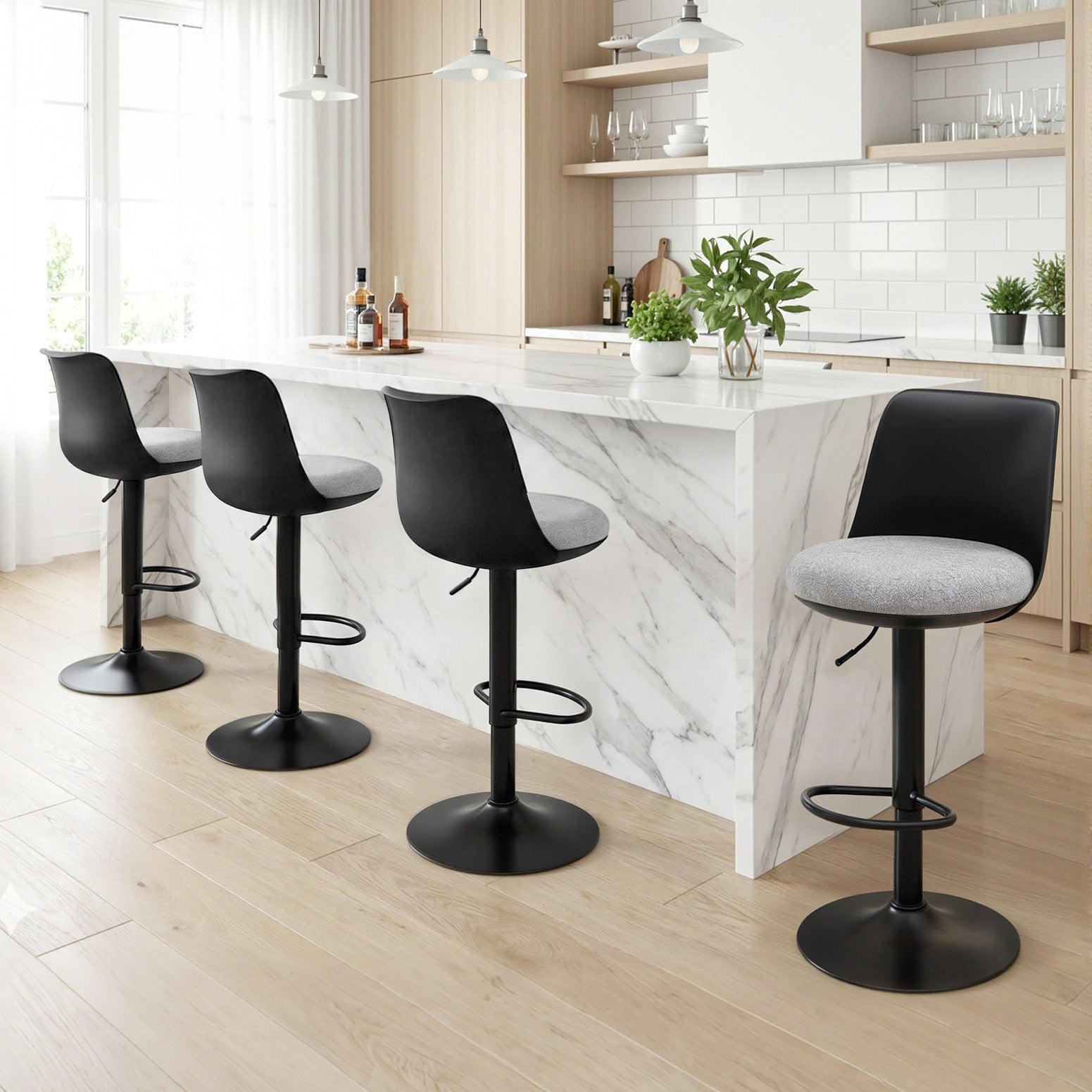 Artiss 4x Bar Stools Kitchen Swivel Gas Lift Counter Dining Chair Curved Black-Furniture > Bar Stools & Chairs > Table & Bar Stools-PEROZ Accessories