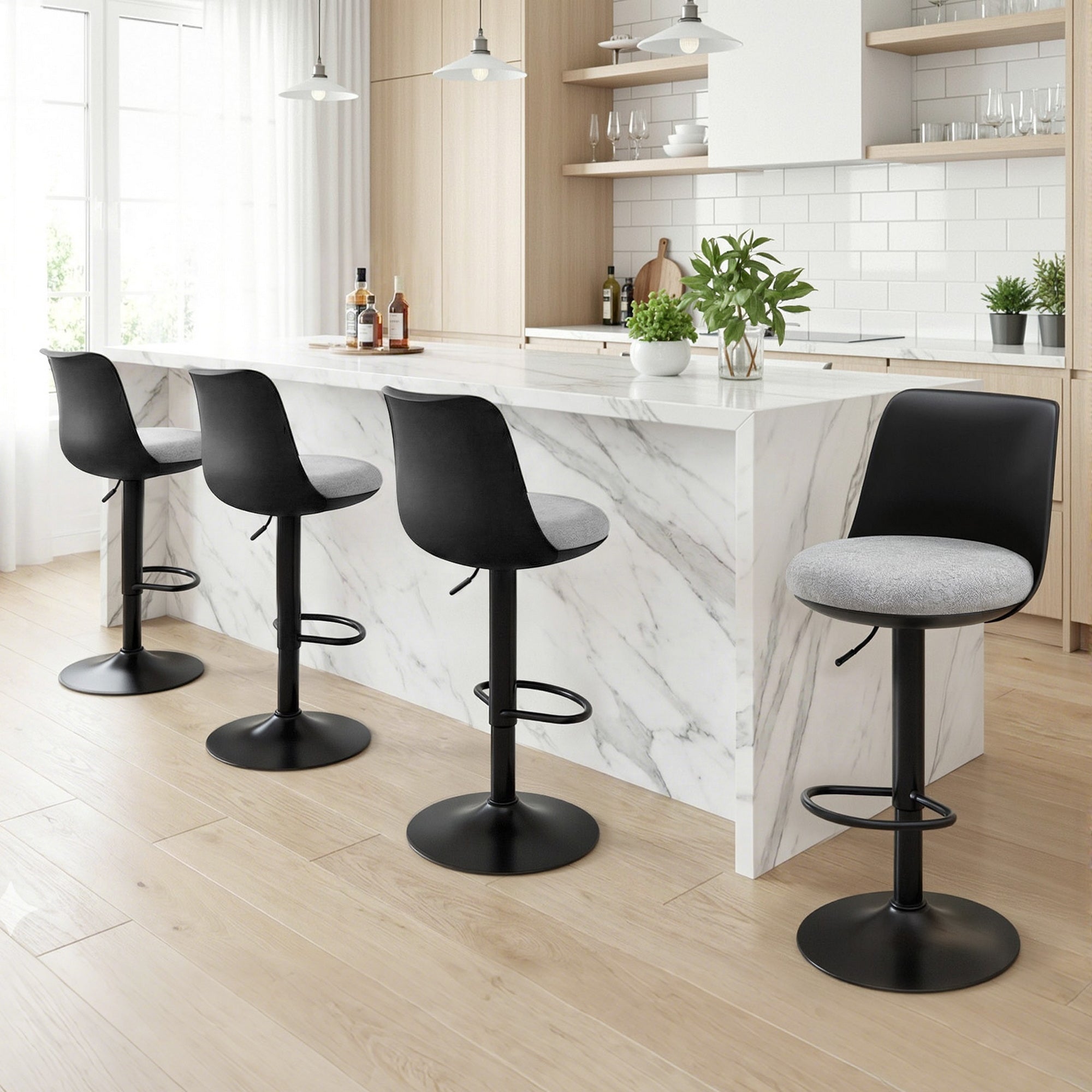 Artiss 4x Bar Stools Kitchen Swivel Gas Lift Counter Dining Chair Curved Black-Furniture > Bar Stools & Chairs > Table & Bar Stools-PEROZ Accessories